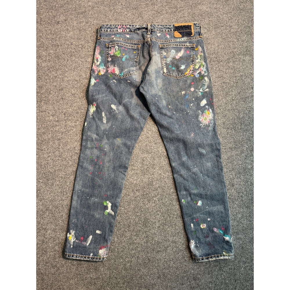 Polo Ralph Lauren Astor Boyfriend Slim Distressed Paint Splatter Jeans 30 Blue - Picture 2 of 11